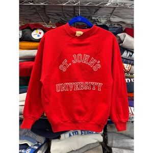 Vintage 80s St. John's University Red Crewneck Sweatshirt Size M Collegiate Fire